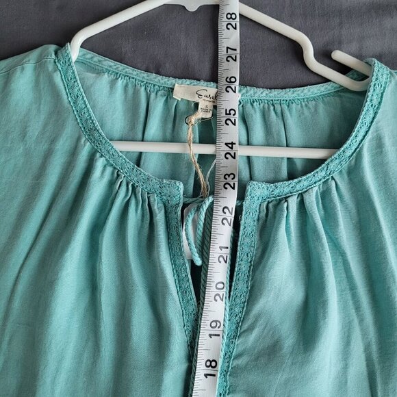 Easel Short Sleeve Top Size Small 100% Tencel Ruffle Boho Oversized Tassel Teal - Picture 4 of 8